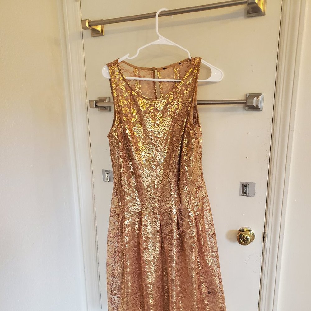 Gold Leslie Fay Dress Prom Formal Cocktail Dress